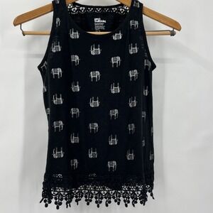 Epic Threads Girls XL Graphic Print Tank Top Black Crochet Lace Elephants Boho